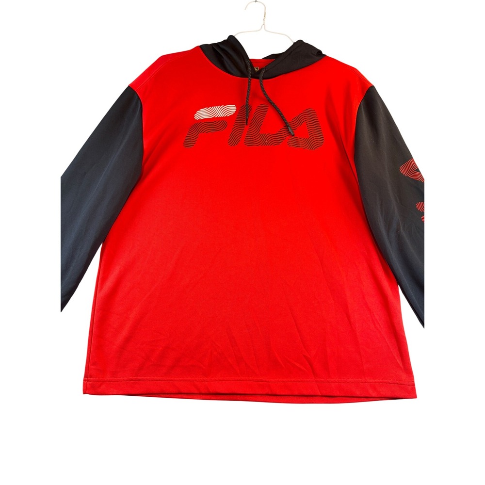 Fila Sport Mens Large Red Black Colorblock Graphic Hoodie Long Sleeve Shirt